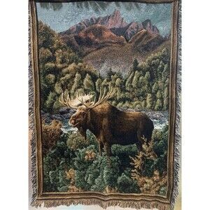 Moose Lake Woven Tapestry Throw Blanket with Fringe Wall Hanging 51 in. x 68 in.